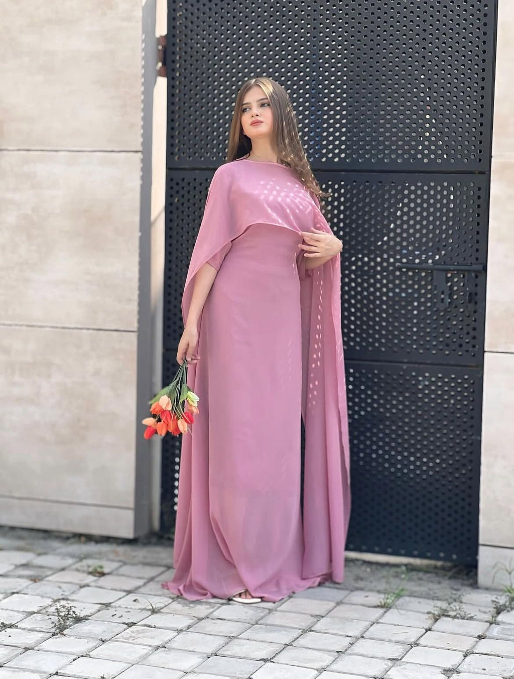 Chiffon Cape Shawl Maxi Dress 2pcs