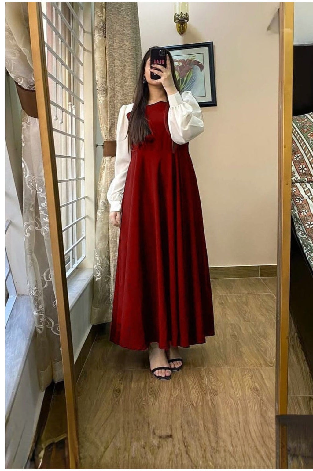 Georgette Black & White Pleated Long Maxi Dress