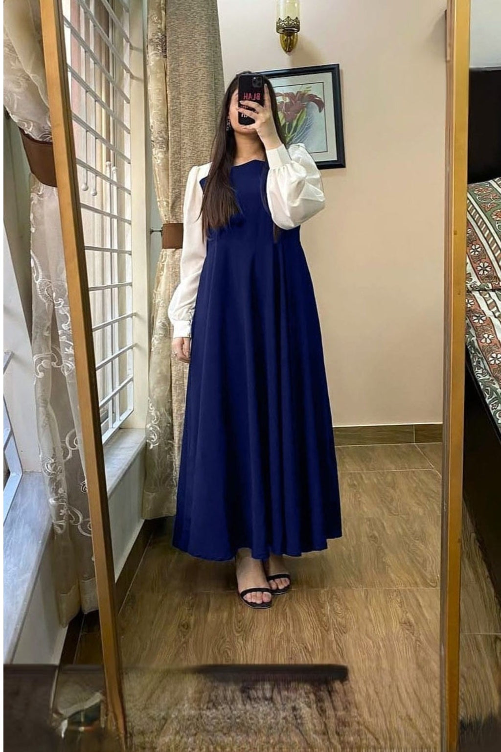 Georgette Black & White Pleated Long Maxi Dress