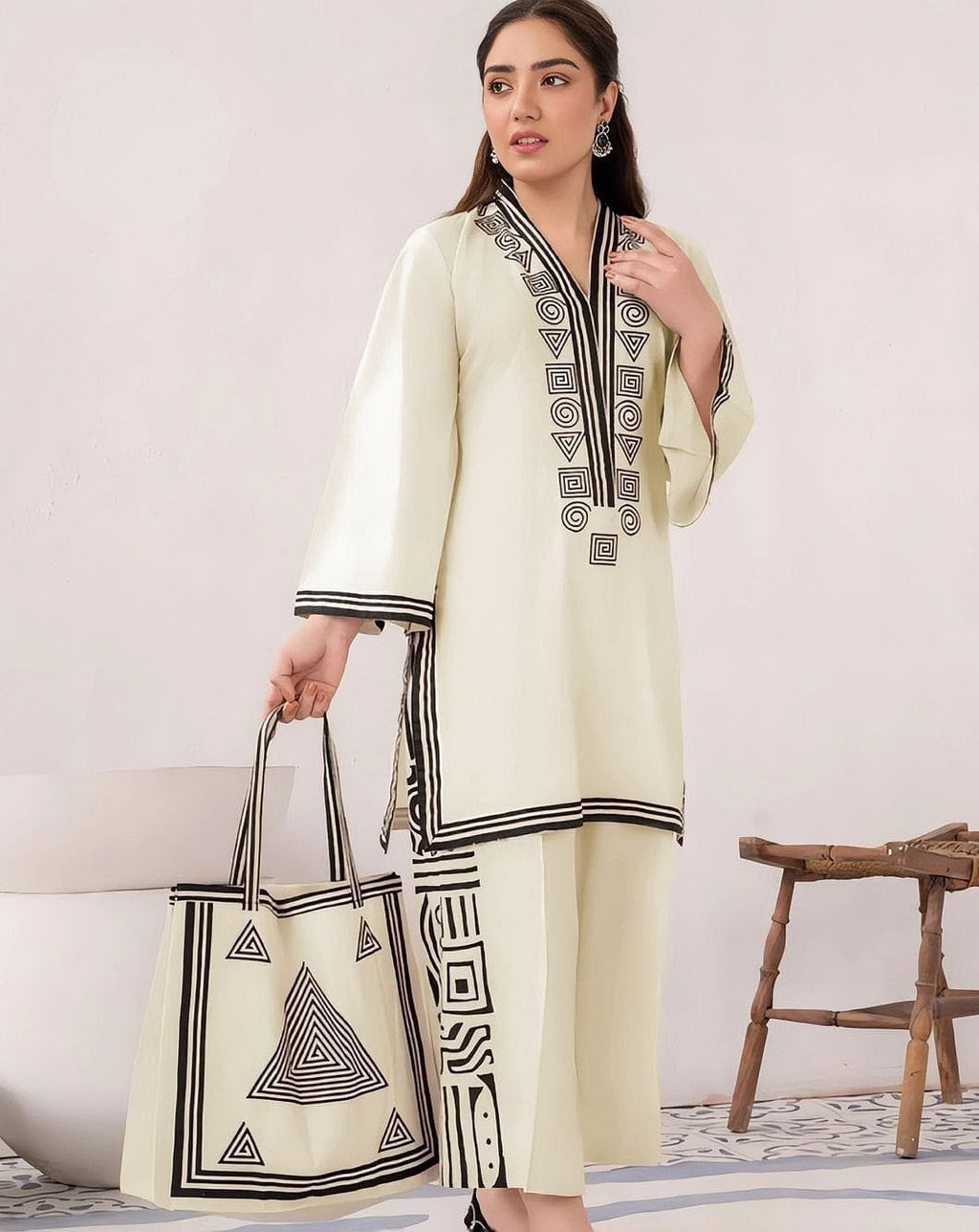 Printed 3PC Linen Suit