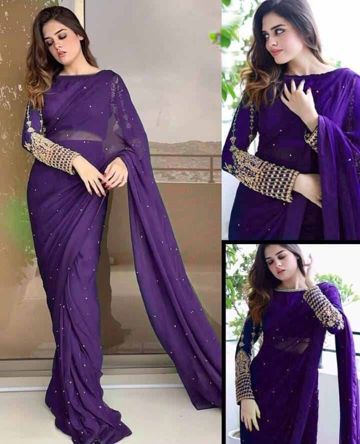 Stitched Multi Sequence Embroidered Saree