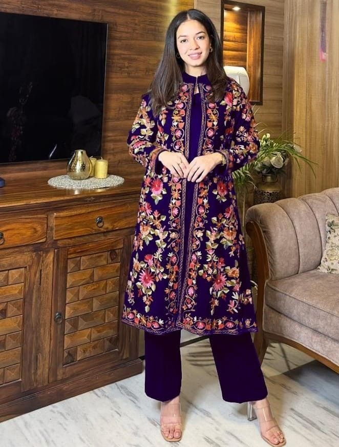 Luxury Embroidered Silk Coat 3 Piece