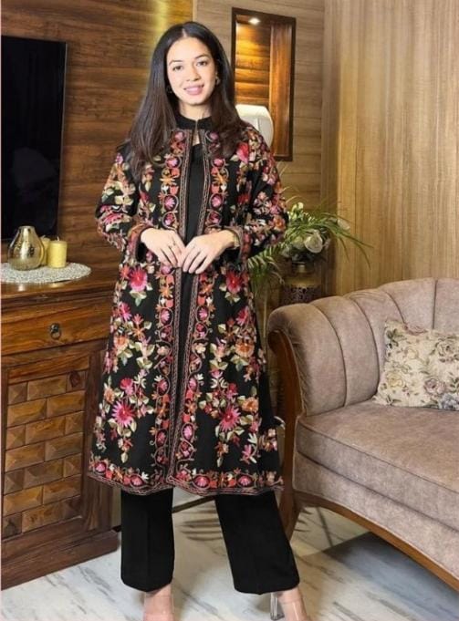 Luxury Embroidered Silk Coat 3 Piece