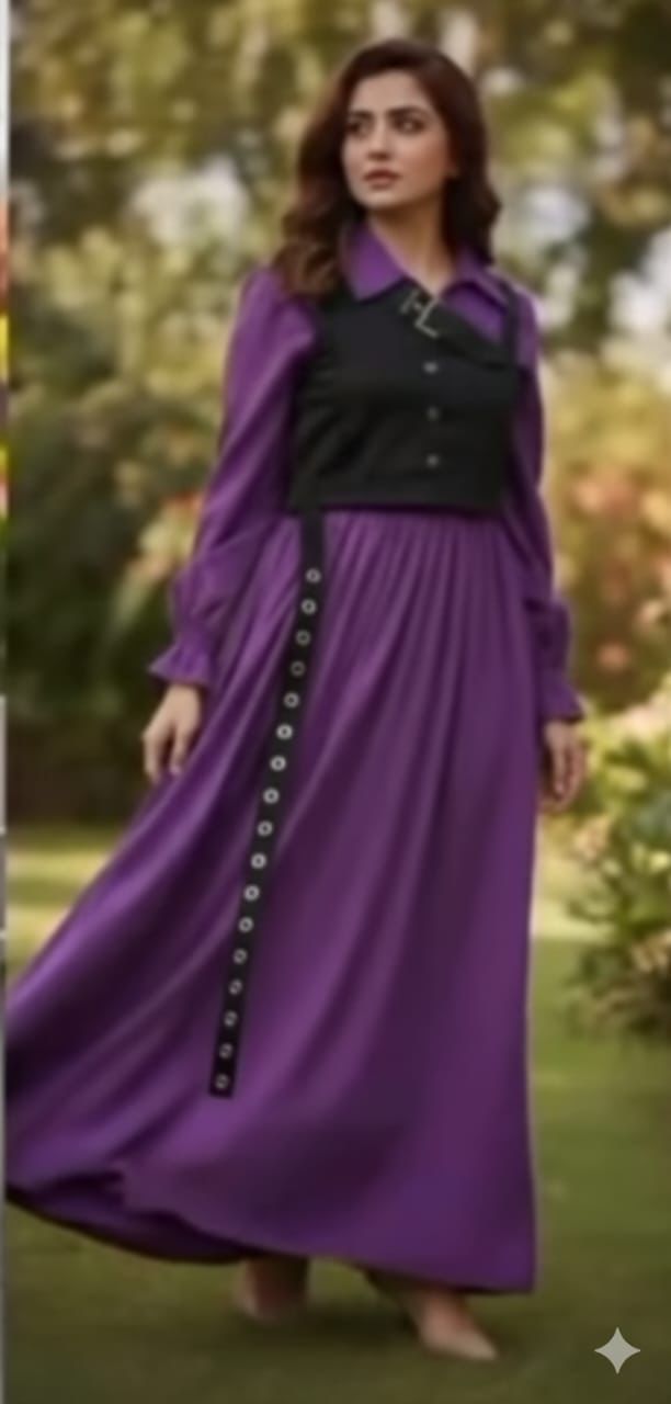 Wool Peach Maxi Dress with Denim Jacket – 2 Piece Set | Nuraa