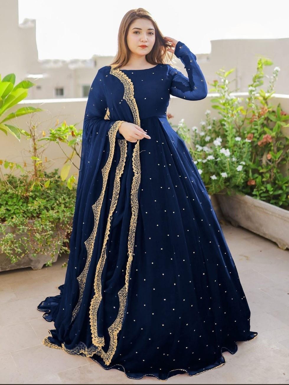 Pearls with Lace Long Flare Maxi 3 Pcs – Eid Collection