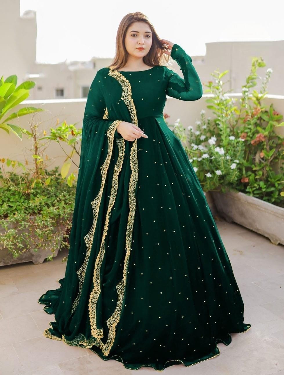 Pearls with Lace Long Flare Maxi 3 Pcs – Eid Collection