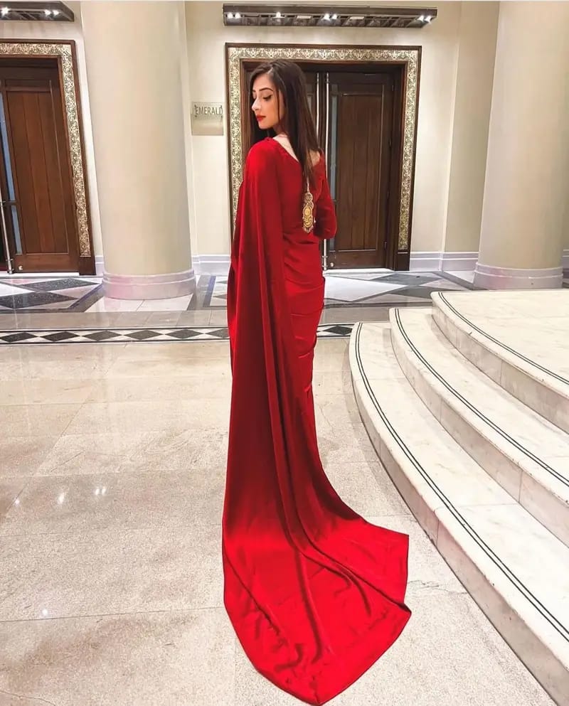 Red Silk saree Stitched by Nuraa.pk