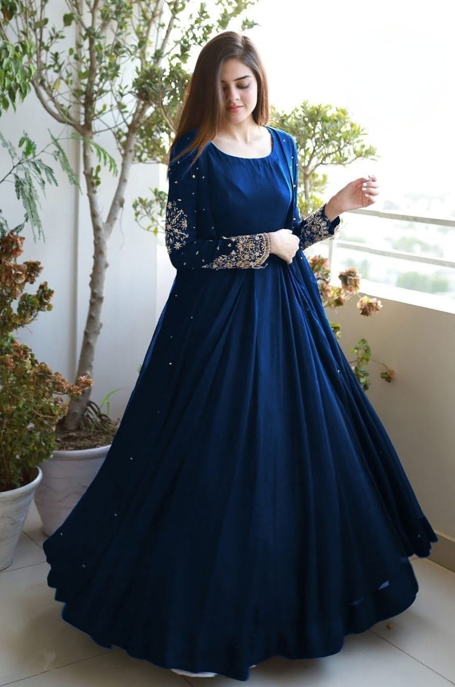 Pearl Embroidered Long Maxi Gown 3PC