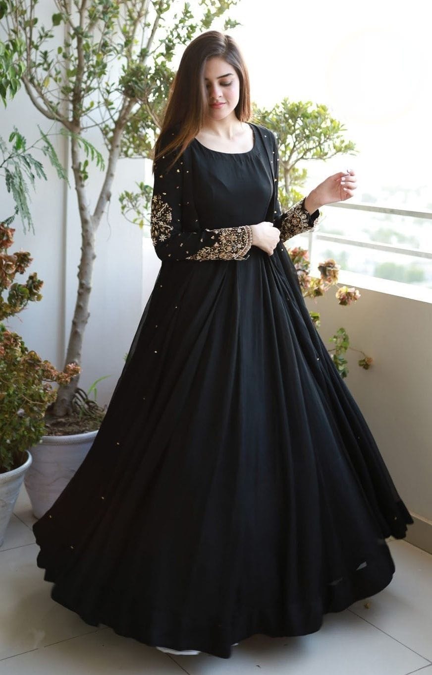 Pearl Embroidered Long Maxi Gown 3PC