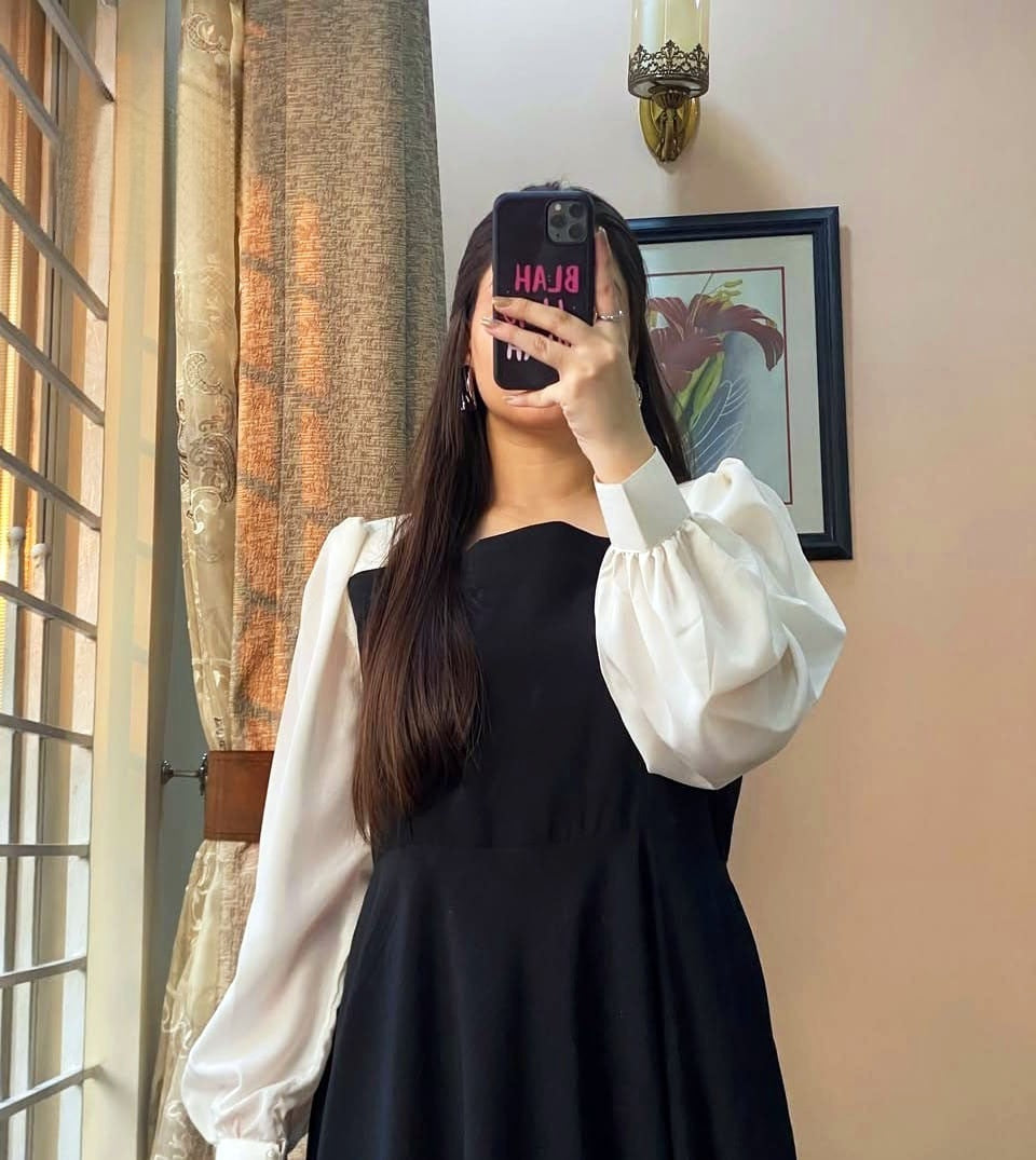 Georgette Black & White Pleated Long Maxi Dress